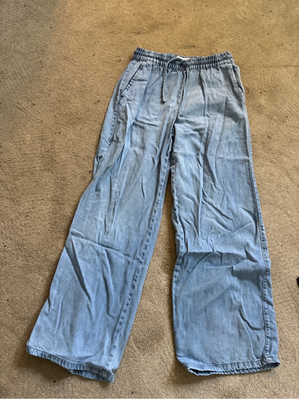 Light Blue Wide-Leg Elastic Waist Jeans for Women